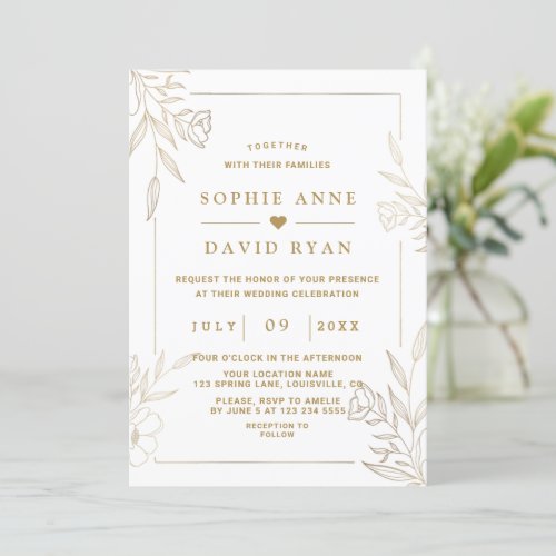 Luxury Rose Gold Flowers Frame Wedding   Invitation