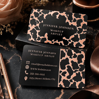 Luxury Rose Gold Foil Marble | Modern Black Makeup Spot Gloss Business Cards