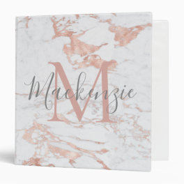 Luxury Rose Gold Foil Marble Monogram 3 Ring Binder