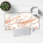 Luxury Rose Gold Foil Marble Monogram Desk Mat<br><div class="desc">Luxury Rose Gold Foil Marble Monogram Desk Mat Mouse Pad with trendy white marble and soft pink rose gold foil marble. Add your name and monogram for a custom design! Please contact us at cedarandstring@gmail.com if you need assistance with the design or matching products.</div>