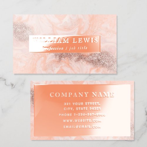 Luxury Rose Gold Foil Pink Marble Stone Glitter Business Cards