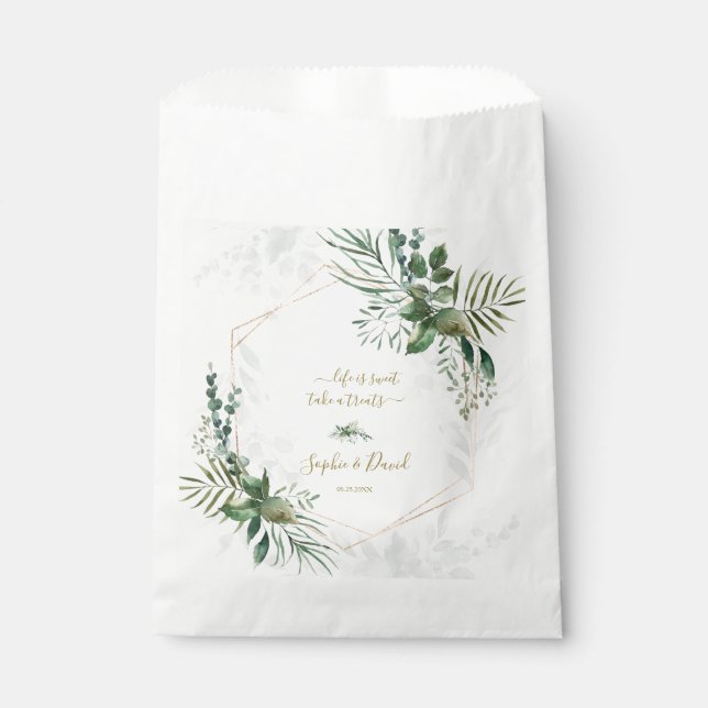 Luxury Rose Gold Geometric Greenery Wedding Favor Bag (Front)