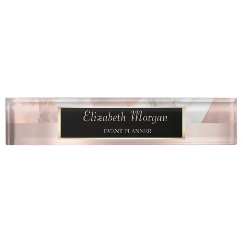 Luxury Rose Gold Geometric Marble Frame Desk Name Plate