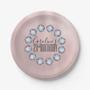 Luxury Rose gold Glass Texture Birthday Paper Plates