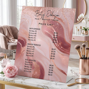 Luxury Rose Gold Glitter Beauty Salon Price List Pedestal Sign