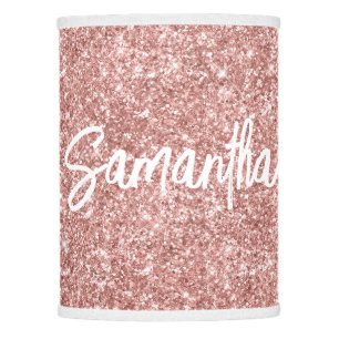 Luxury Rose Gold Glitter Brush Script Name Lamp Shade