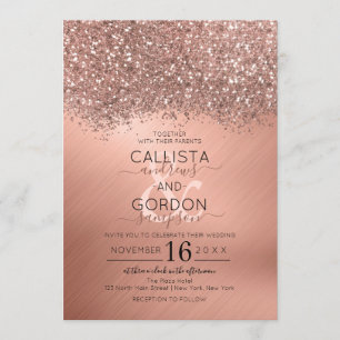 Luxury Rose Gold Glitter Confetti Metallic Wedding Invitation