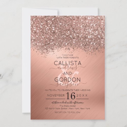 Luxury Rose Gold Glitter Confetti Metallic Wedding Invitation