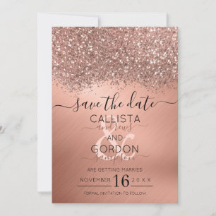Luxury Rose Gold Glitter Confetti Metallic Wedding Save The Date
