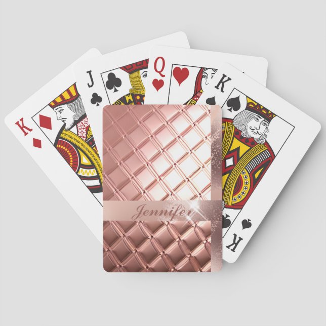 Luxury Rose Gold Glitter Custom Add Your Name Poker Cards (Back)