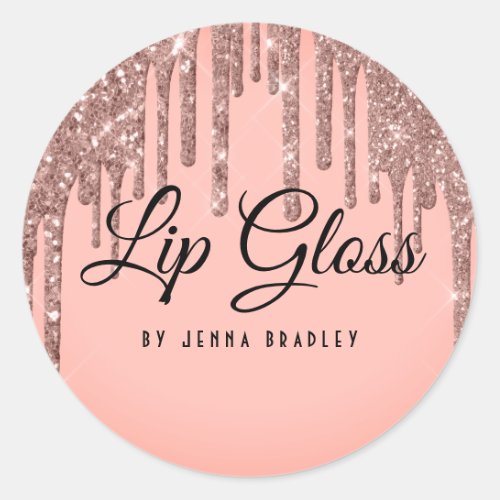 Luxury Rose Gold Glitter Drip Lip Gloss Business Classic Round Sticker