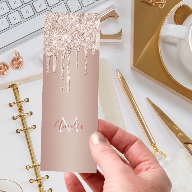 Luxury Rose Gold Glitter Drip with Name/Monogram Bookmarks (Creator Uploaded)