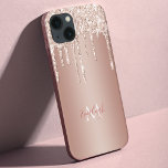 Luxury Rose Gold Glitter Drip with Name/Monogram iPhone 13 Case<br><div class="desc">Beautiful modern chic and stylish design featuring sparkling champagne gold faux glitter drips on subtle rose gold gradient background with editable text fields for your name and monogram.</div>