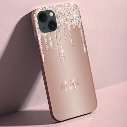 Luxury Rose Gold Glitter Drip with Name/Monogram iPhone 13 Case