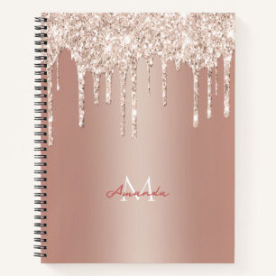 Luxury Rose Gold Glitter Drip with Name/Monogram N Notebook