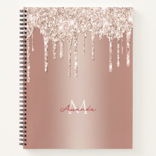 Luxury Rose Gold Glitter Drip with NameMonogram N Notebook
