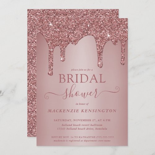 Luxury Rose Gold Glitter Drips Bridal Shower Invitation