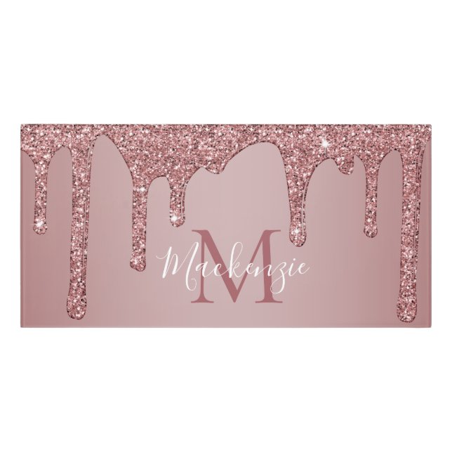 Luxury Rose Gold Glitter Drips Monogram Door Sign (Classic Front)
