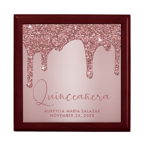 Luxury Rose Gold Glitter Drips Quinceanera Gift Box