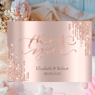 Luxury Rose Gold Glitter Drips Thank You Card