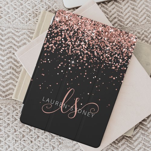 Luxury Rose Gold Glitter Elegant Monogram iPad Mini Cover