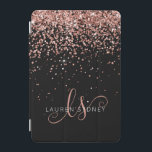 Luxury Rose Gold Glitter Elegant Monogram iPad Mini Cover<br><div class="desc">Glam Rose Gold Glitter Elegant Monogram iPad Cover. Easily personalize this trendy chic tablet cover design featuring elegant rose gold sparkling glitter on a black background. The design features your handwritten script monogram with pretty swirls and your name.</div>