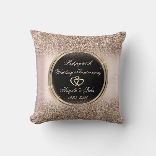Luxury Rose Gold Glitter Hearts 50th Anniversary Throw Pillow