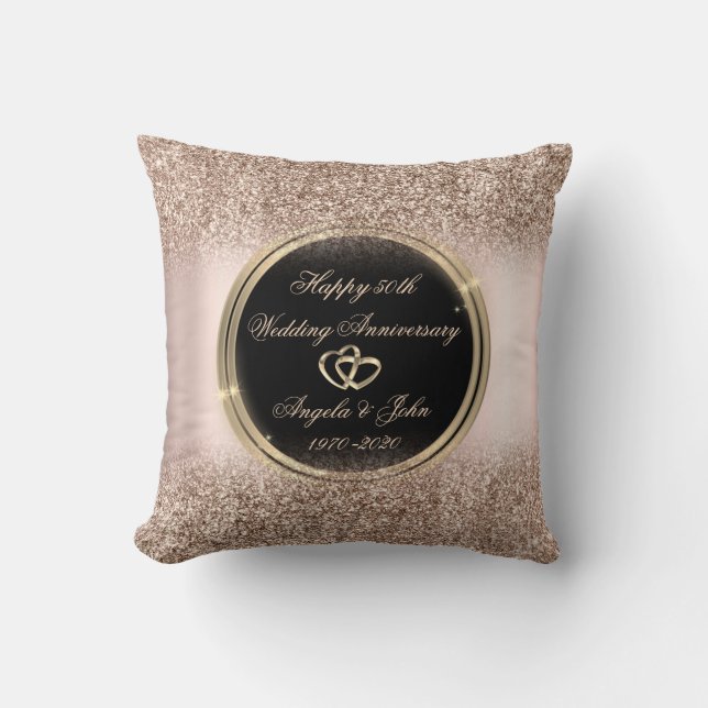Luxury Rose Gold Glitter Hearts 50th Anniversary Throw Pillow (Front)