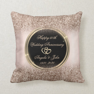 Luxury Rose Gold Glitter Hearts 50th Anniversary Throw Pillow