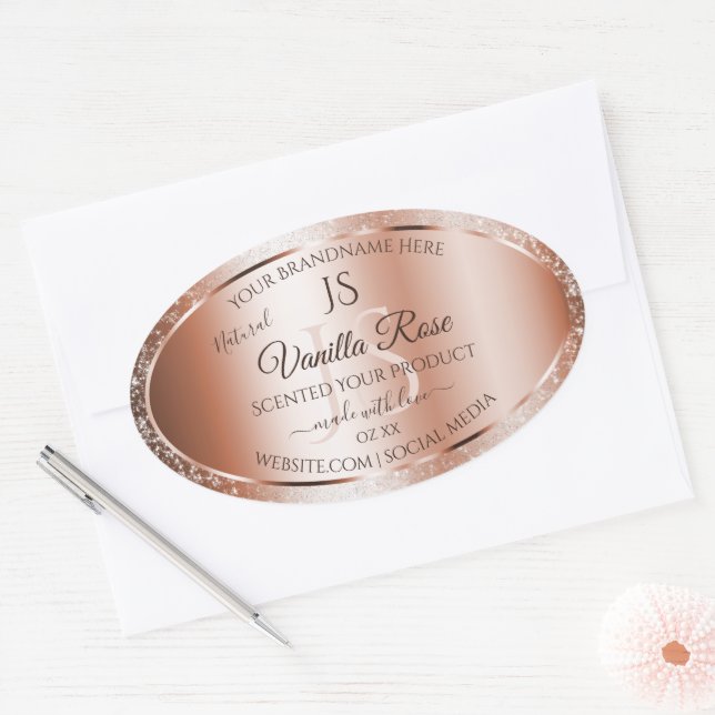 Luxury Rose Gold Glitter Initials Product Labels (Envelope)
