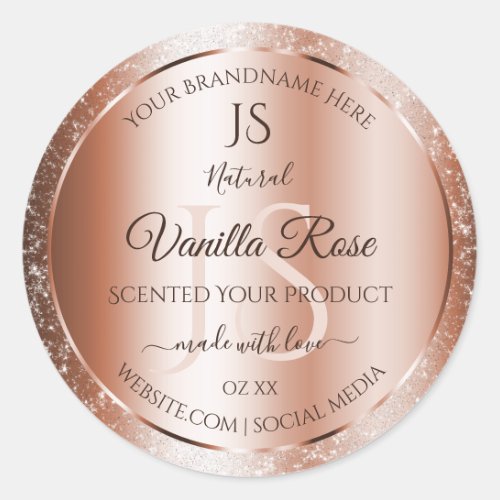 Luxury Rose Gold Glitter Initials Product Labels