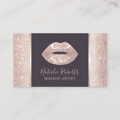 Luxury Rose Gold Glitter Lips Dusty Purple Salon Business Card