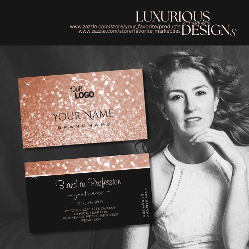 Luxury Rose Gold Glitter Luminous Stars add Logo Business Card
