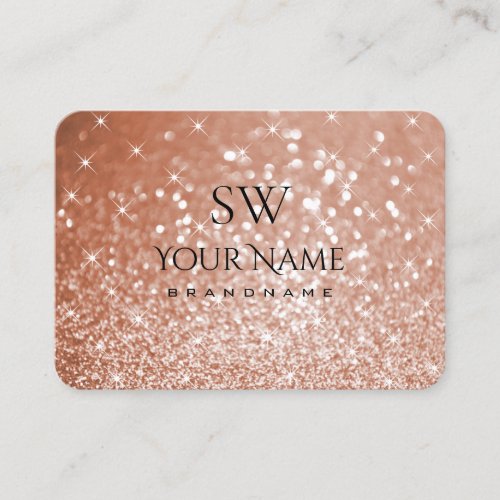 Luxury Rose Gold Glitter Luminous Stars Monogram Business Card