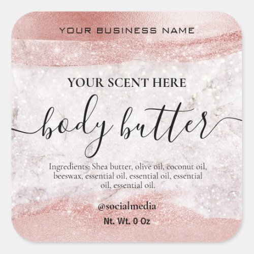Luxury Rose Gold Glitter Marble Body Butter Labels