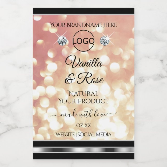 Luxury Rose Gold Glitter Product Label Jewels Logo (Single Label)
