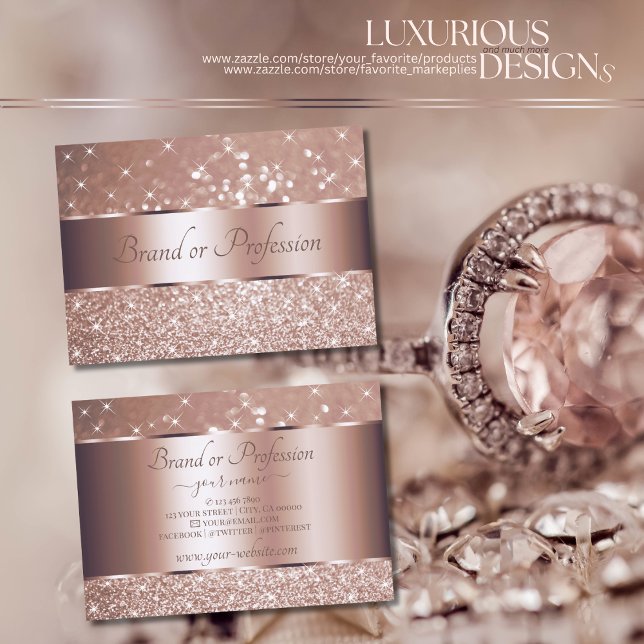 Luxury Rose Gold Glitter Sparkling Stars Elegant Business Card (Creator Uploaded)