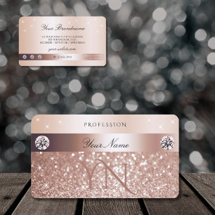 Luxury Rose Gold Glitter Sparkling Stars Monogram Business Card