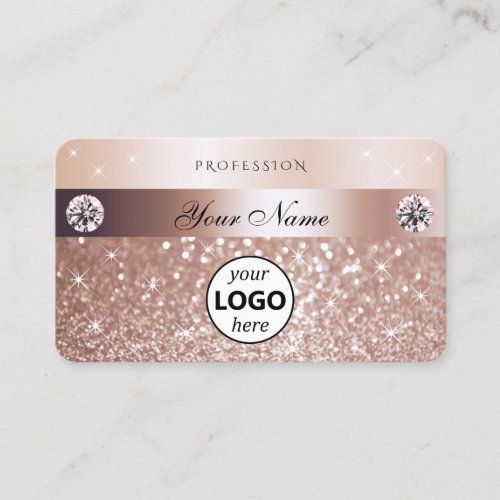 Luxury Rose Gold Glitter Sparkling Stars with Logo Business Card