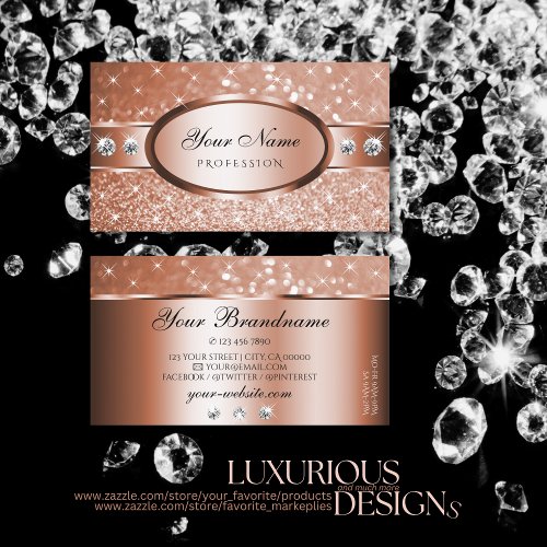 Luxury Rose Gold Glitter Stars Diamonds Deluxe Business Card