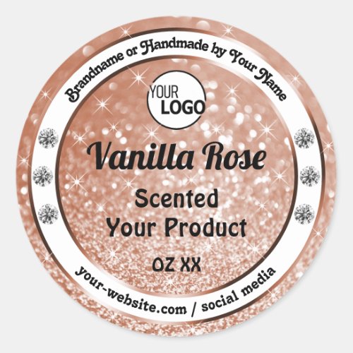 Luxury Rose Gold Glitter Stars Product Labels Logo