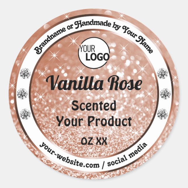 Luxury Rose Gold Glitter Stars Product Labels Logo (Front)