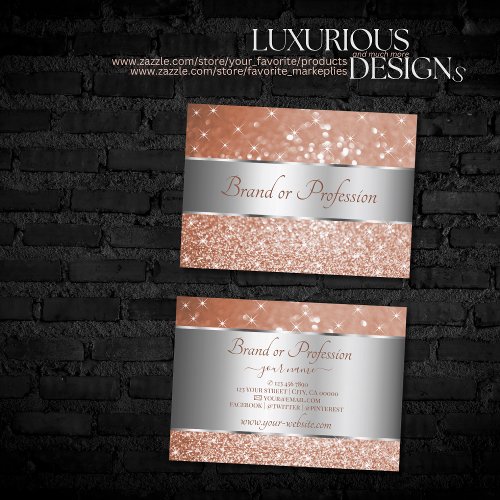 Luxury Rose Gold Glitter Stars Silver Decor Border Business Card