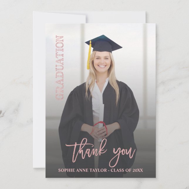 Luxury Rose Gold Graduation Thank You Photo (Front)