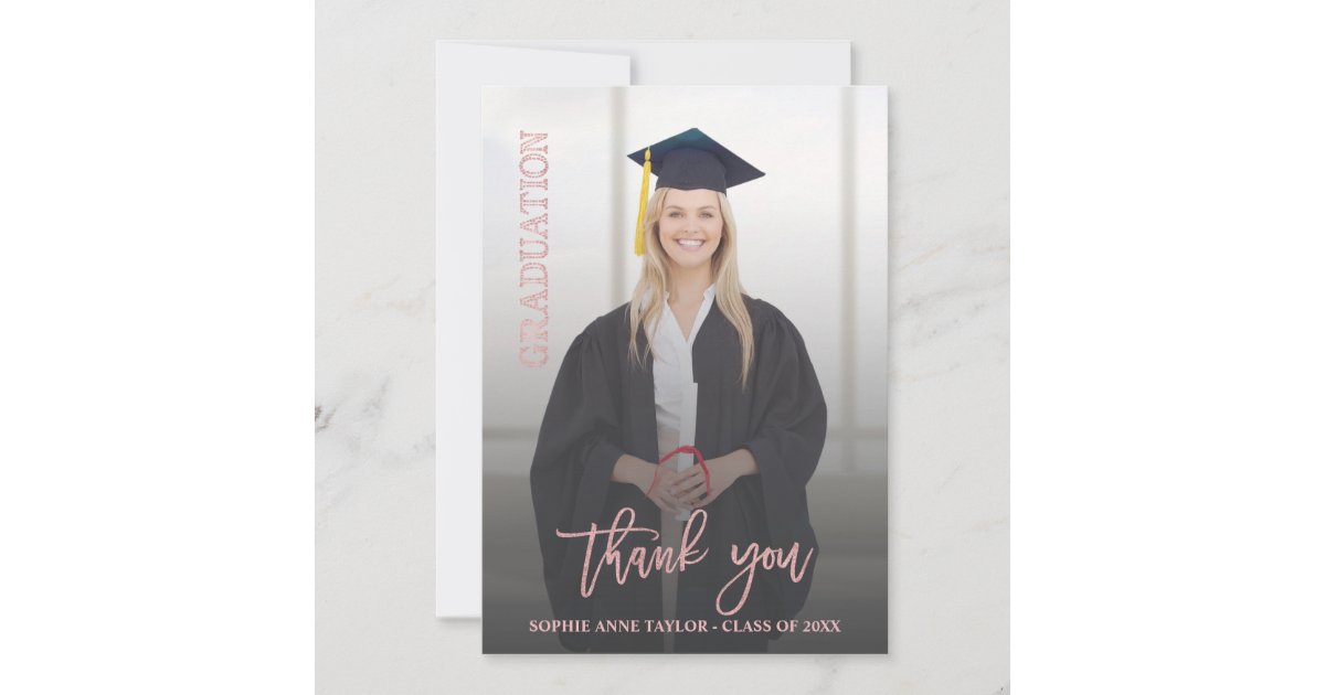 Luxury Rose Gold Graduation Thank You Photo | Zazzle