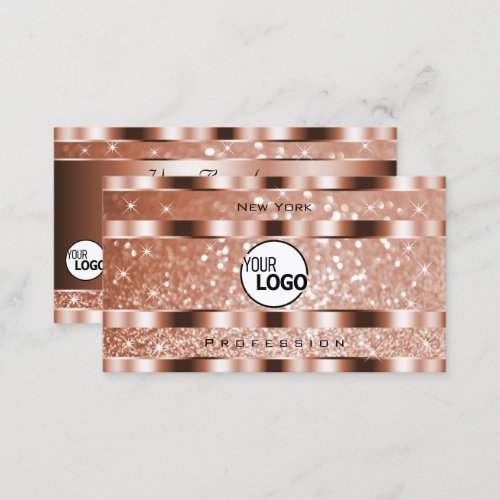 Luxury Rose Gold Luminous Glitter Spark Stars Logo Business Card