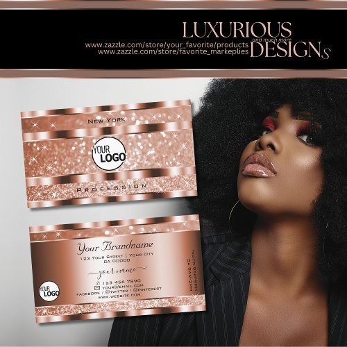 Luxury Rose Gold Luminous Glitter Stars add Logo Business Card