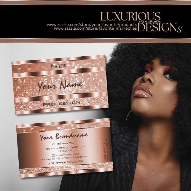 Luxury Rose Gold Luminous Glitter Stars Precious Business Card (Creator Uploaded)