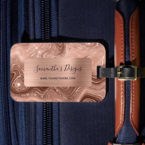 Luxury Rose Gold Marble Agate Glam Foil Luggage Tag