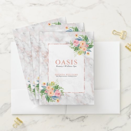 Luxury Rose_gold Marble  Colorful Flowers Bouquet Pocket Folder